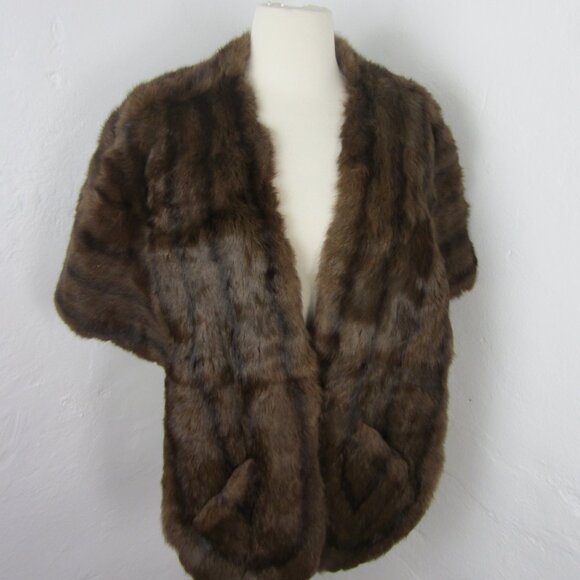 Vintage 50s Luxury Genuine Mink Fur Stole Cape Shawl Wrap Slash Pockets OS - Picture 1 of 4